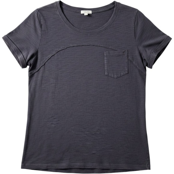Cotton Bleu Tops - Cotton Bleu Womens XL Gray Slub Knit Mineral Wash Pocket Tee Pleated Back Fall